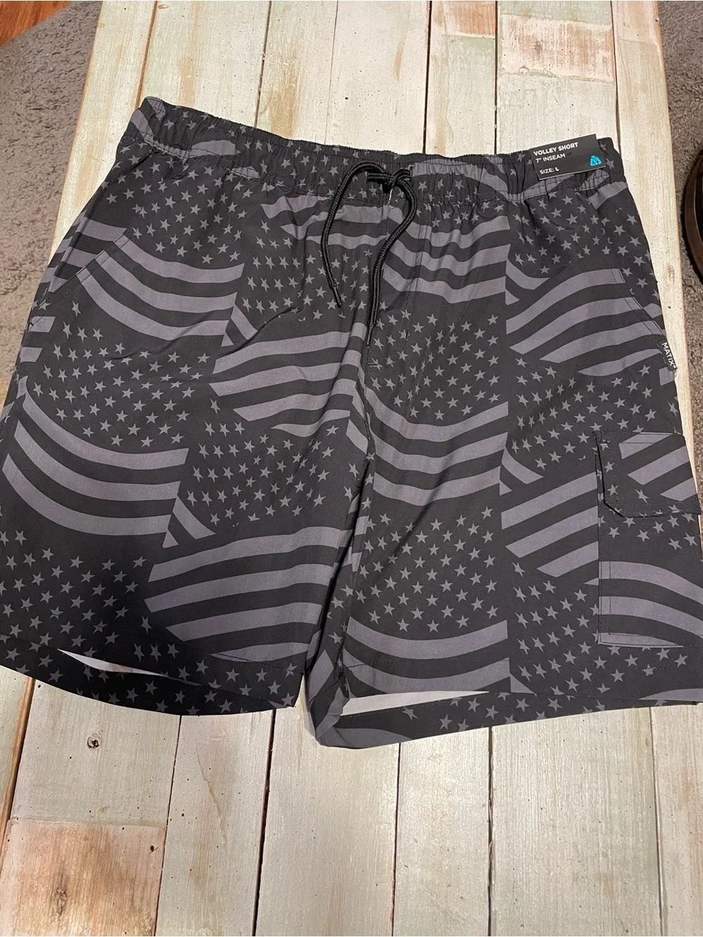 Men’s Black & Gray American Flag Volley Swim Trunks